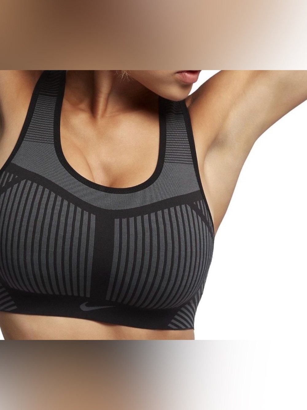 Nike Flyknit Bra High Support Striped Black & Gray Size Large NWT